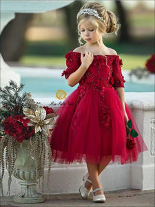 Bateau Red Flower Girl Dresses Birthday Gown