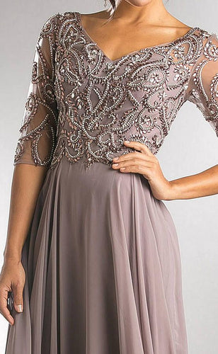 Grey Mother of the Bride Dresses with Beaded