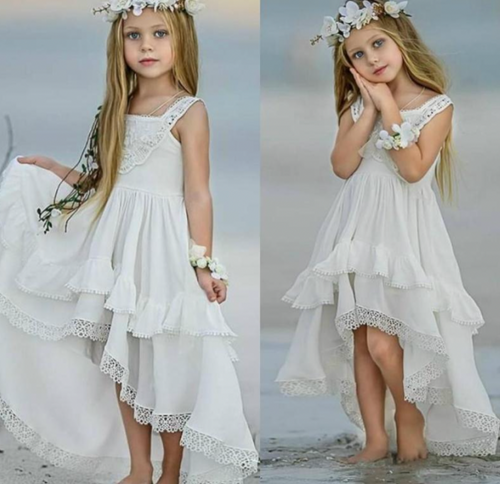 Beach Hi Low Flower Girl Dresses with Lace