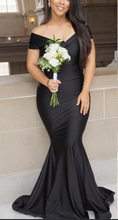 Load image into Gallery viewer, Off V Neck Prom Dresses Black