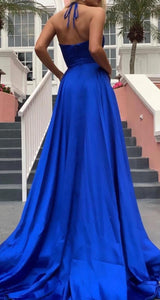 Halter Prom Dresses Slit Side with Pockets