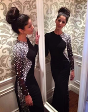 Laden Sie das Bild in den Galerie-Viewer, Black Prom Dresses Full Sleeves with Beaded