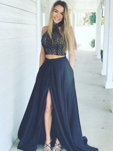 Black Two Piece Prom Dresses Slit Side