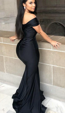 Load image into Gallery viewer, Off V Neck Prom Dresses Black