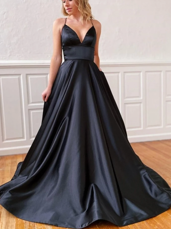 Spaghetti Straps Prom Dresses Black