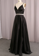 Load image into Gallery viewer, Two Piece Black Prom Dresses Spaghetti Straps