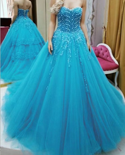 Load image into Gallery viewer, Blue Prom Dresses with Rhinestones