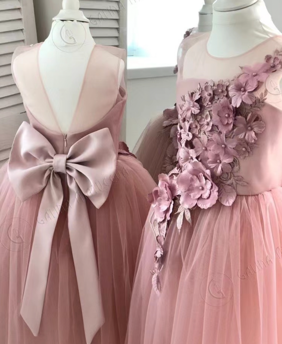 Blush Pink Flower Girl Dresses with Handmade Flowers