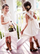 Load image into Gallery viewer, Knee Length Boho Flower Girl Dresses Criss Cross