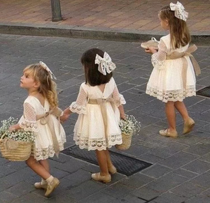 Boho Short  Flower Girl Dresses with Sash