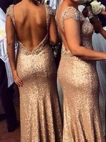 Backless Bridesmaid Dresses Mermaid with Beaded