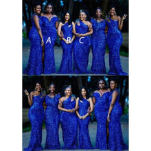 Laden Sie das Bild in den Galerie-Viewer, Royal Blue Bridesmaid Dresses Sequins Floor Length