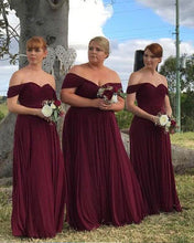 Load image into Gallery viewer, Off the Shouler Plus Size Burgundy Bridesmaid Dresses