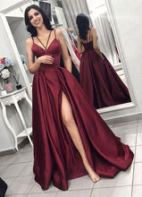 Load image into Gallery viewer, Split Side Burgundy Long Prom Dresses Under 100