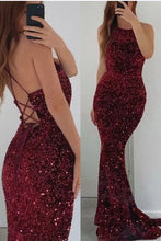 Load image into Gallery viewer, Burgundy Prom Dresses Sheath Sequins Criss Cross