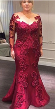 Load image into Gallery viewer, Burgundy Mother of the Bride Dresses with Lace Appliques Sleeves