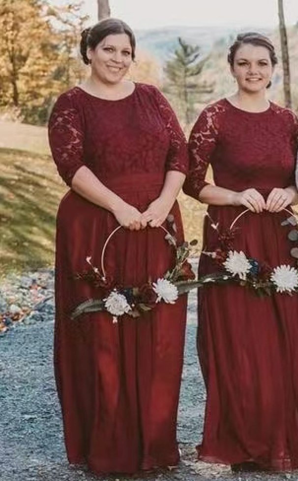 Burgundy Bridesmaid Dresses with 3/4 Sleeves