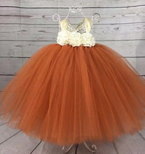 Load image into Gallery viewer, Burnt Orange Flower Girl Dresses with Handmade Flowers