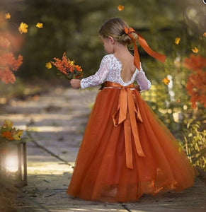 Orange Flower Girl Dresses with Appliques Lace