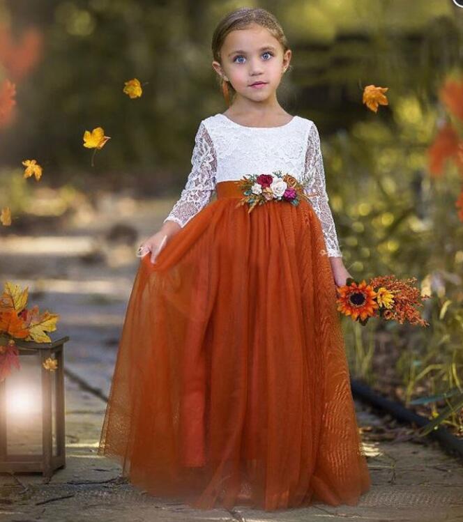 Orange Flower Girl Dresses with Appliques Lace