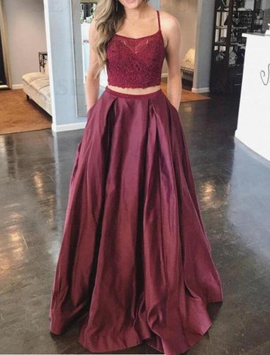 Criss Cross Burgundy Long Prom Dresses with Appliques Pockets