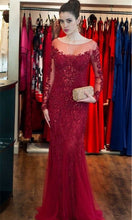 Cargar imagen en el visor de la galería, Illusion Neck Prom Dresses Evening Dress with Beading