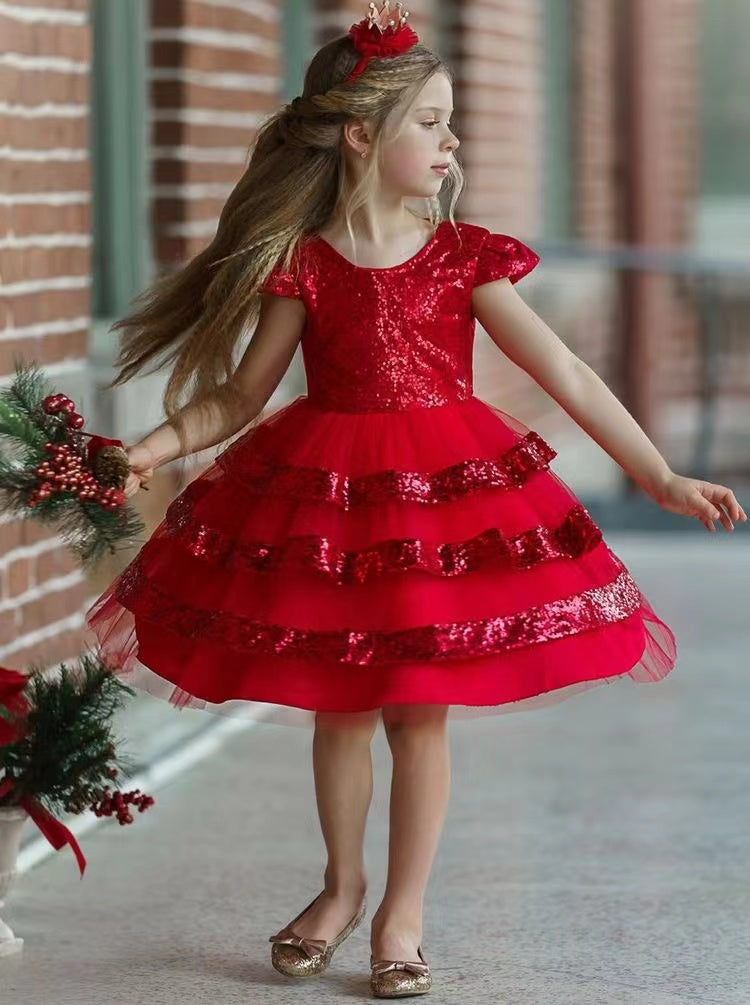 Knee Length Cap Sleeves Flower Girl Dresses Red