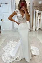 Load image into Gallery viewer, Cap Sleeves Wedding Dresses Bridal Gown with Lace Slit Side