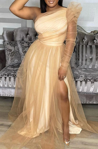 Single Sleeves Prom Dresses Slit Side
