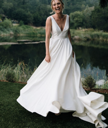 Charming V Neck Wedding Dresses Bridal Gown Long Length