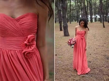 Load image into Gallery viewer, Coral Bridesmaid Dresses Strapless with Handmade Flower
