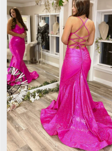 Criss Cross Prom Dresses Fuchsia Mermaid for Women