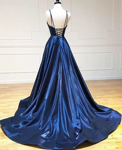 Dark Blue Prom Dresses Spaghetti Straps