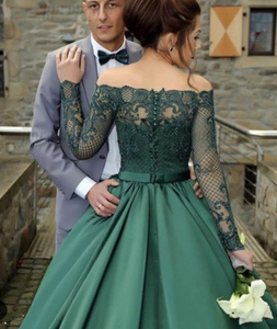 Dark Green Prom Dresses with Sleeves Beaded