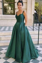 Load image into Gallery viewer, Dark Green Prom Dresses Spaghetti Straps