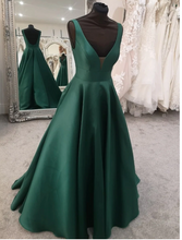 Load image into Gallery viewer, V Neck Dark Green Prom Dresses under 100