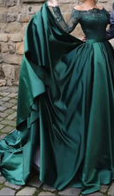 Load image into Gallery viewer, Dark Green Prom Dresses with Sleeves Beaded