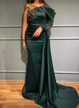 Load image into Gallery viewer, Dark Green Prom Dresses Mermaid with Sleeves Beaded