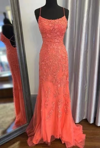 Dark Orange Prom Dresses with Appliqué