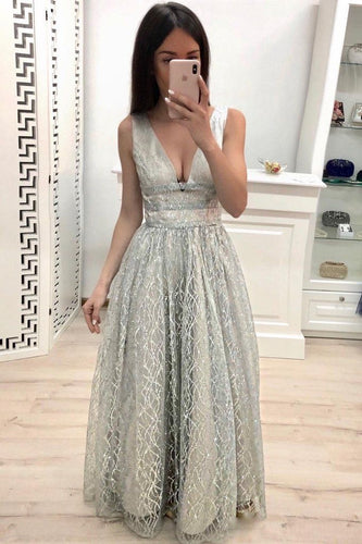 Charming Deep V Neck Long Prom Dresses Eevening Gowns