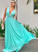 Carica l&#39;immagine nel visualizzatore di Gallery, Deep V Neck Prom Dresses Floor Length for Women