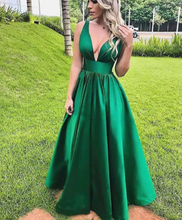 Load image into Gallery viewer, Deep V Neck Green Prom Dresses