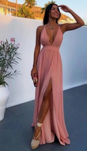 画像をギャラリービューアに読み込む, Deep V Neck Pink Prom Dresses for Party