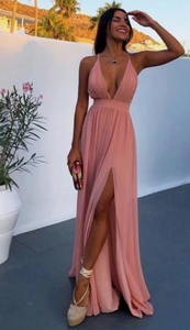 Deep V Neck Pink Prom Dresses for Party