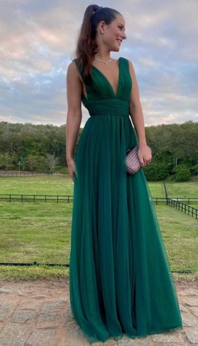 Deep V Neck Green Prom Dresses