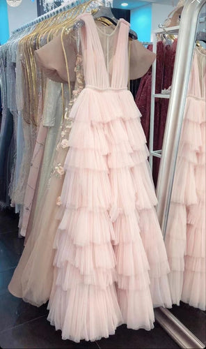 Deep V Neck Pink Prom Dresses