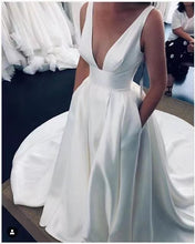 Load image into Gallery viewer, Deep V Neck Wedding Dresses Bridal Gown with Pockets