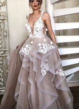 Load image into Gallery viewer, Deep V Neck Wedding Dresses Bridal Gown with Appliques