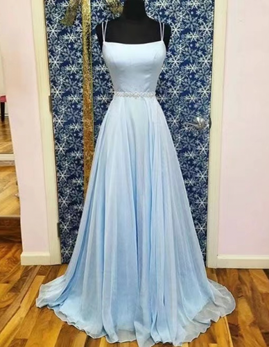 Double Straps Prom Dresses Waist with Beaded