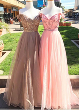 Load image into Gallery viewer, Off Shoulder Prom Dresses with Rhinestones Tulle